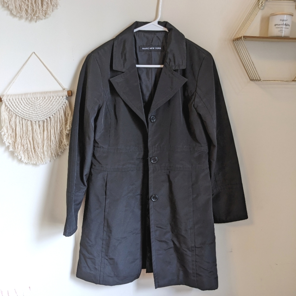 Marc New York black buttons down collared trench coat